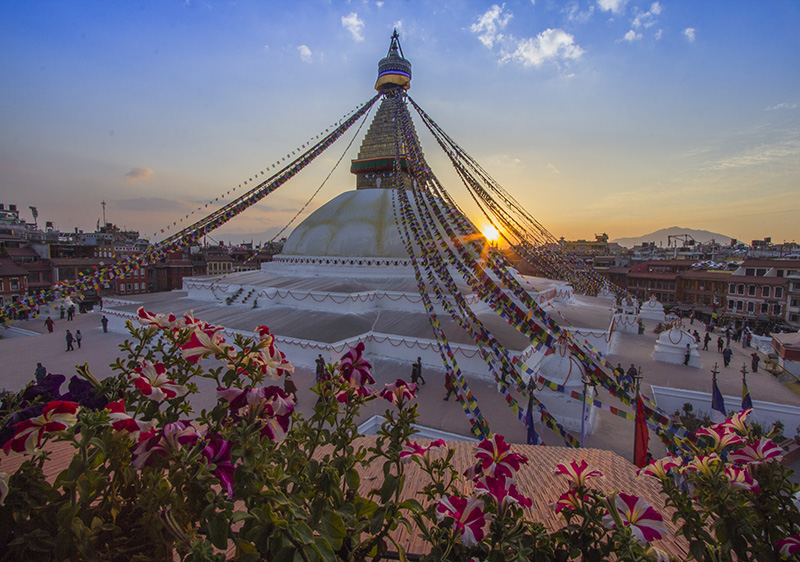 Picture of temple and flowers, Kathmandu